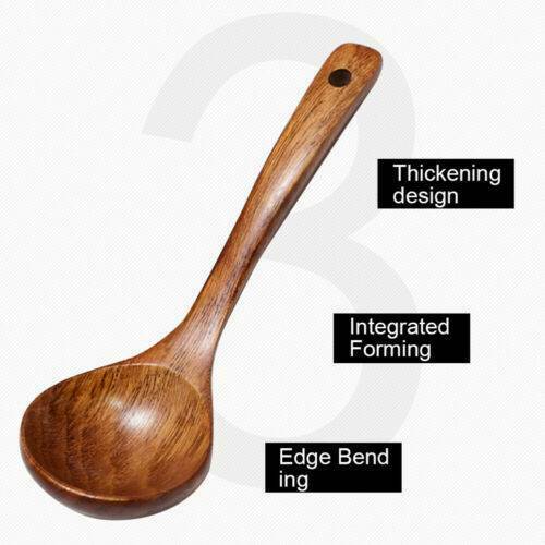 Large Size Kitchen Wooden Spoon Bamboo Cooking Utensil Soup Teaspoon Tableware ~