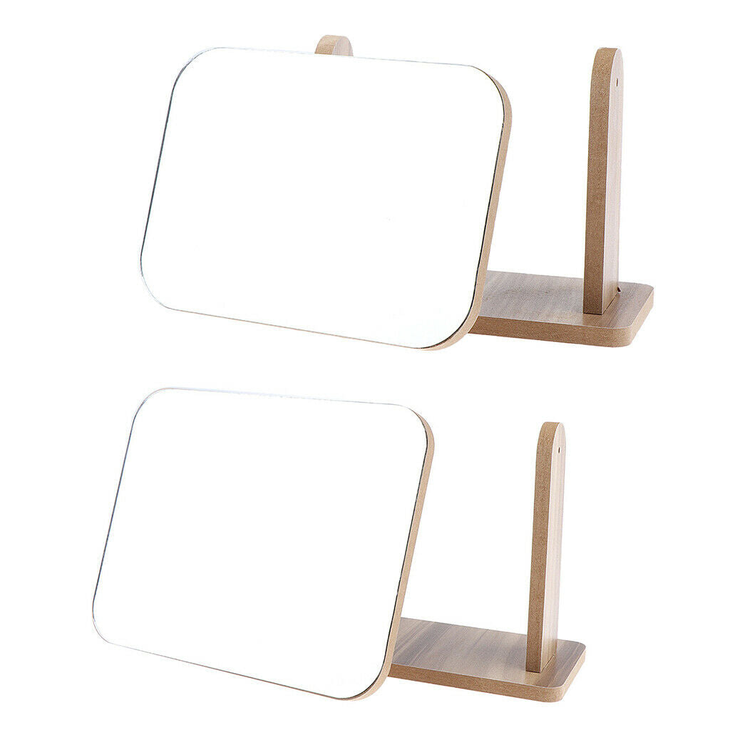 2 Size Retro Cosmetic Tabletop Makeup Vanity Mirror with Wooden Base Travel
