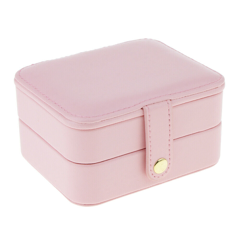 Portable Leather Double Layer Travel Earrings Jewelry Box Storage Pink