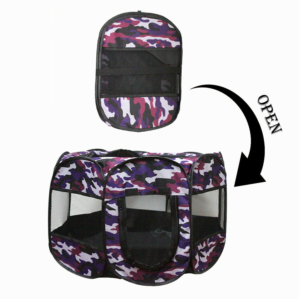 Pet Portable Foldable Kennel Dogs Cat Outdoor Cage Travel Carrier Purple+Red
