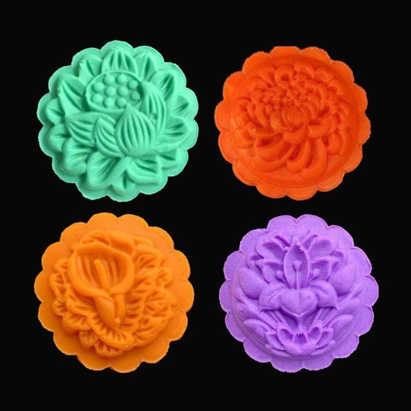 Mooncake Mold 50g with 4 Different Flowers Shaped Stamps Mid-Autumn Festival