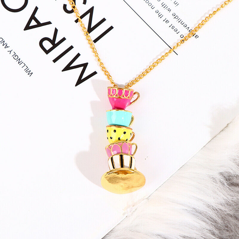 Tea Cup Necklace Pendant Woman Sweater Chain Clothing Accessories Long Neckl DF