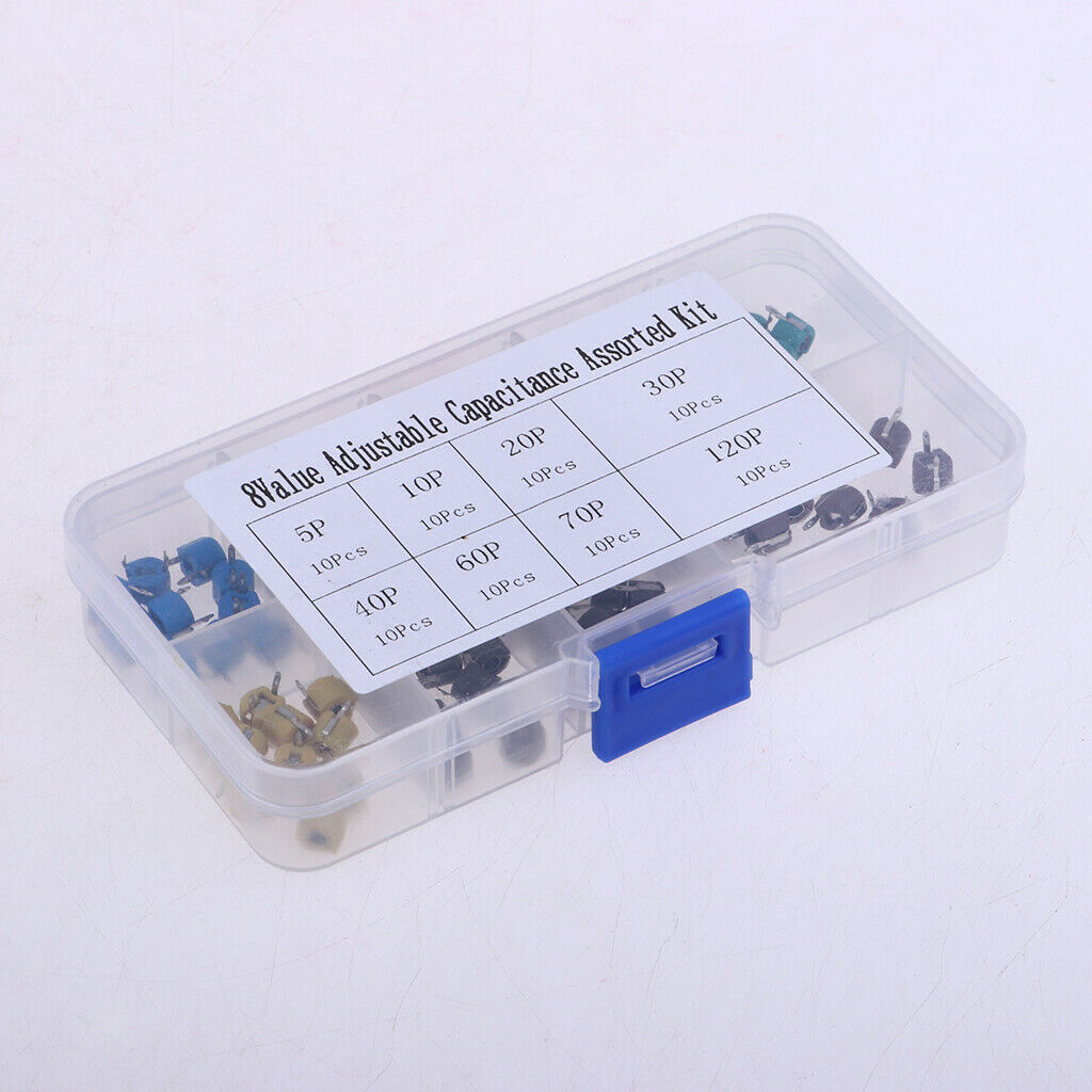 80x Trimm Electrolytic Capacitors Assortment, Range 5P 10P 20P 30P 40P 60P 70P