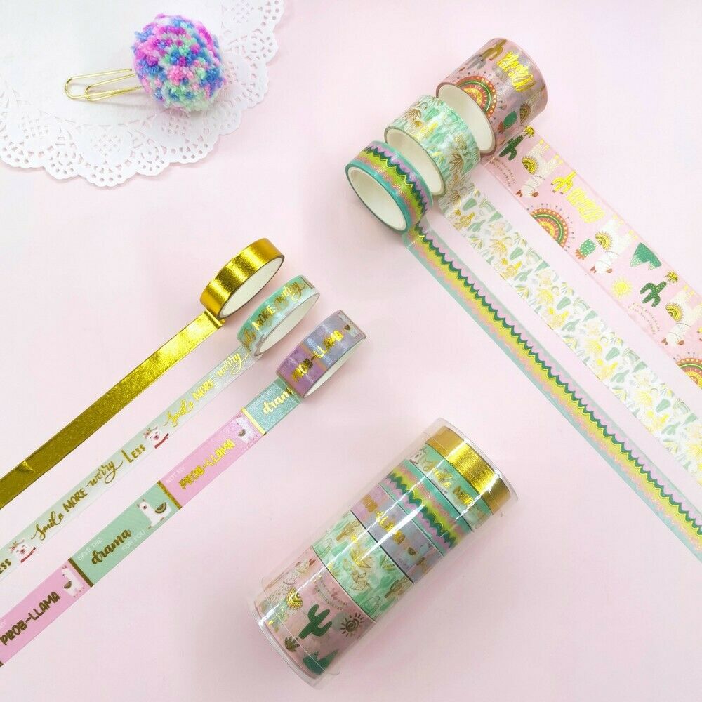 6pcs Washi Paper Tape Set Cartoon Alpaca Cactus Bronzing DIY Hand Account Decor