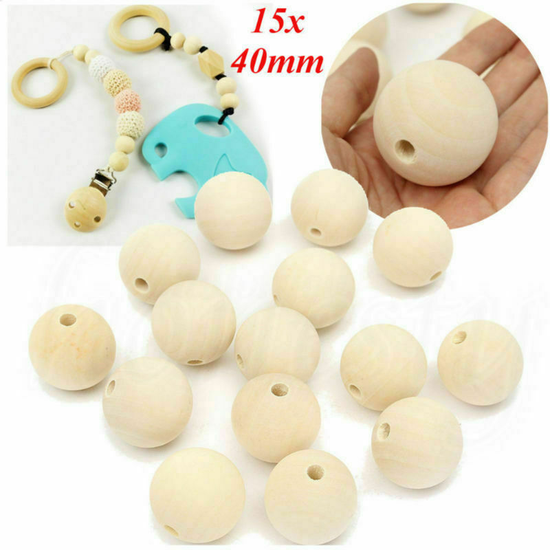 15Pcs 40mm Wooden Round Big Large Wood Ball Beads Unpainted Unfinished Natural