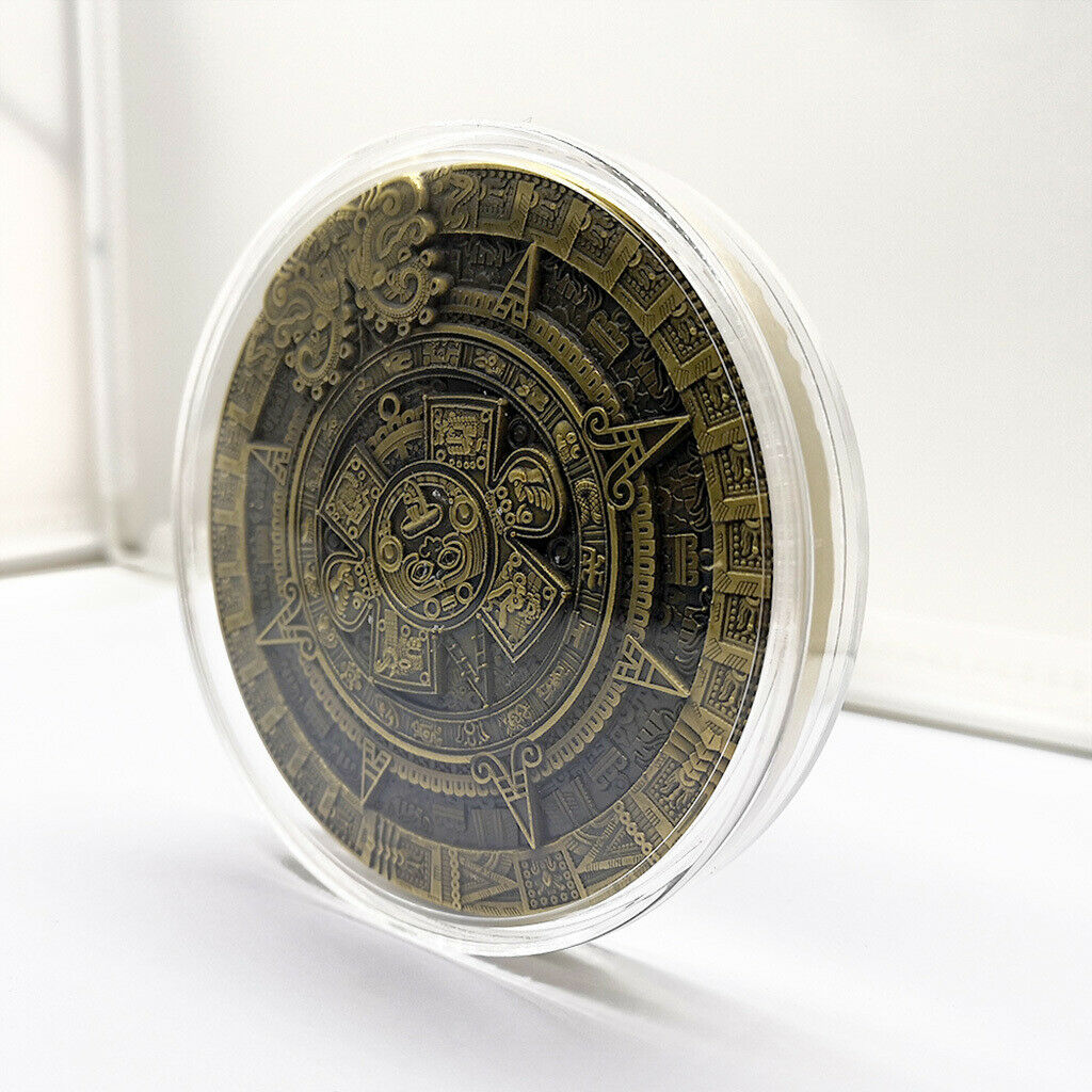 1pc 80mm Dia Mayan Aztec Calendar Bronze Coin Medallion Hobby Collection