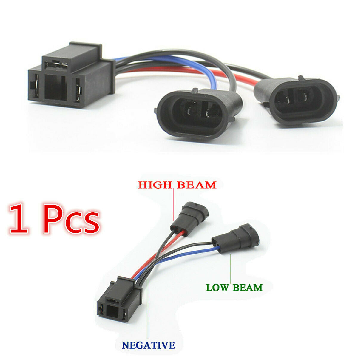2 Pcs Y Split H9/H11 to H4 Hi/Lo Beam Headlight Splitter Wire Harness Adapter