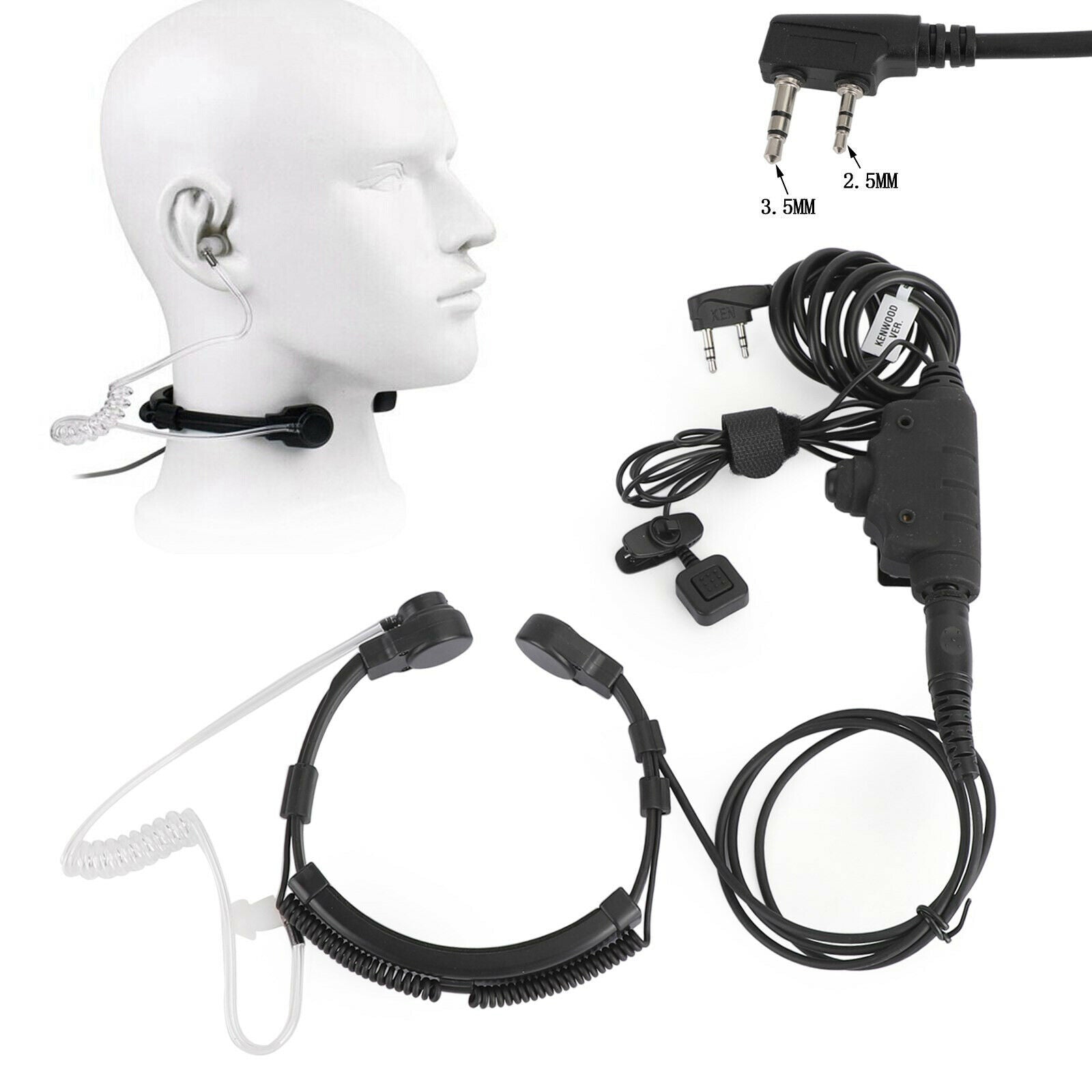 Throat Mic Headset Dual PTT Air Tube Fit for BaoFeng UV5R UV82 TK3107 TK-3201