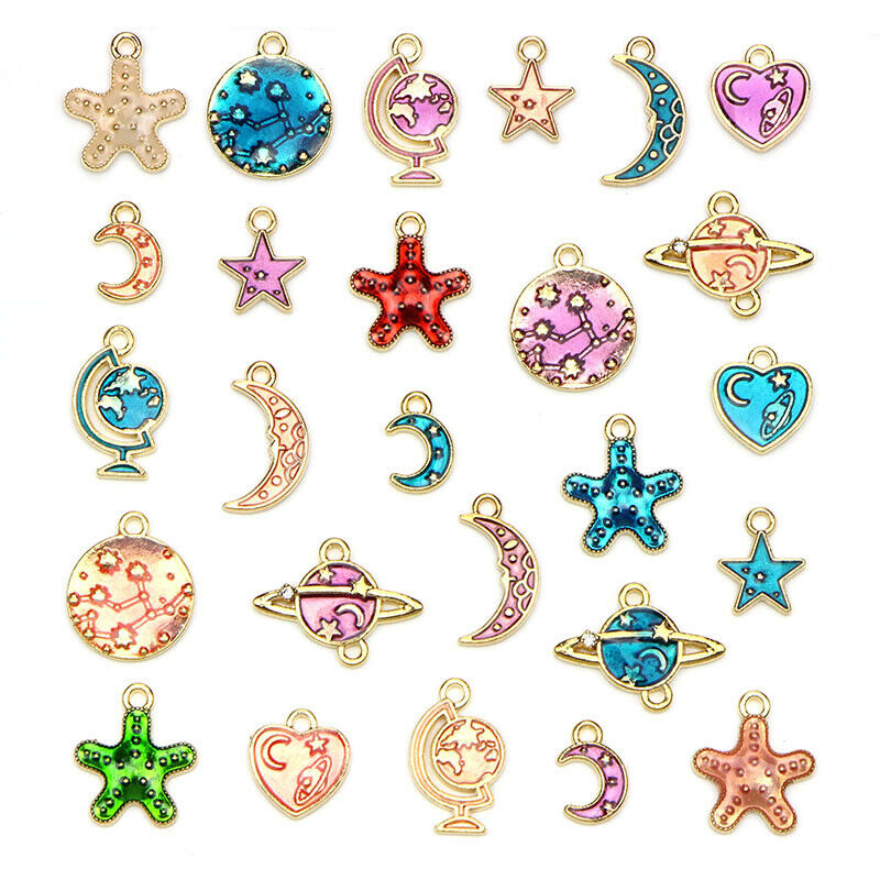 26Pcs/Set Enamel Alloy Star Planet Charms Pendant DIY Craft Jewelry Findin Tt
