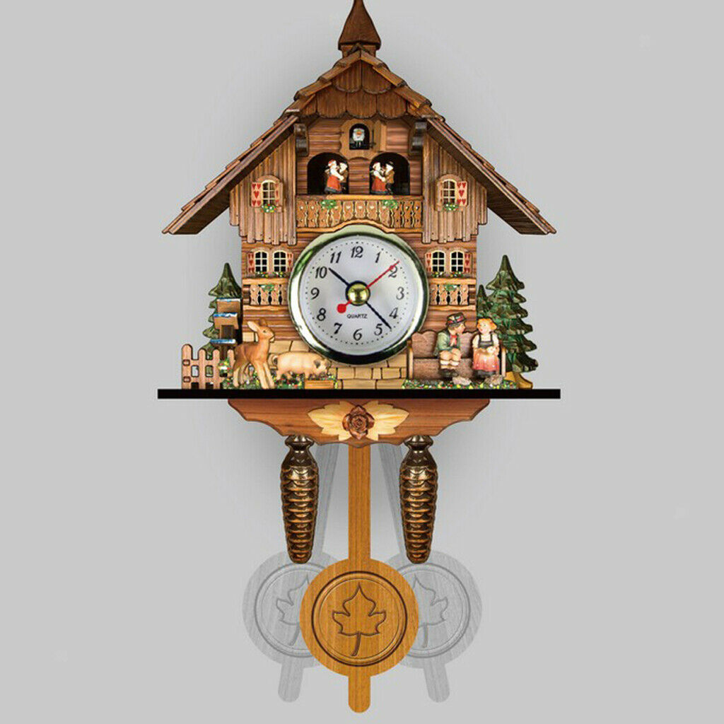 Cuckoo Clock Wood Hanging Pendulum Swing Watch Time Home Bedroom Decor Gift