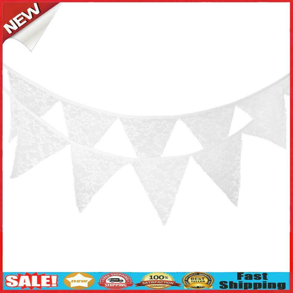 12 Flags White Lace Flower Flag Banner Pennant Wedding/Birthday Party Decor @