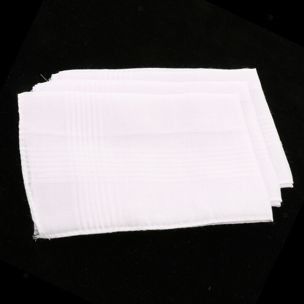 3 Pack Women Men White Handkerchiefs Soft Square Pocket Towel Party Hankies