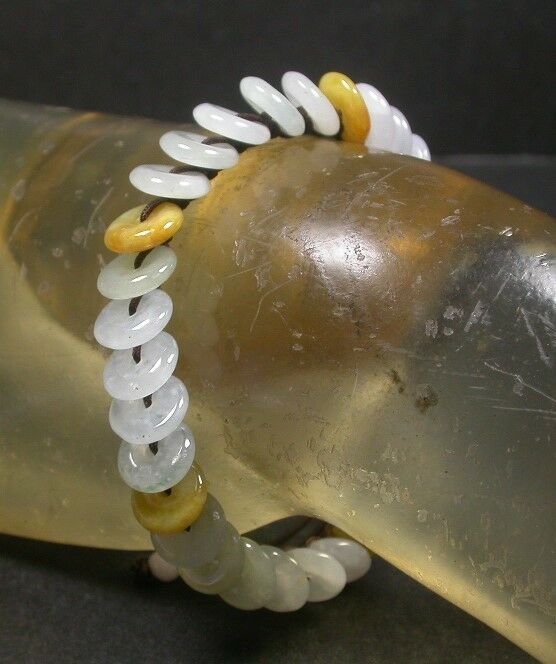 Yellow 100% Natural A JADE Jadeite Bead Circle Donut Bangle Bracelet