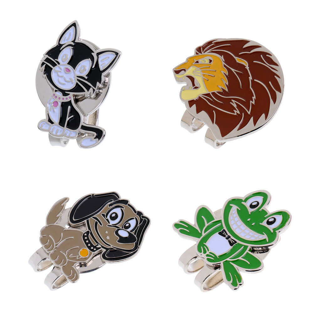4pcs  Hat Clips with Golf Ball Marker, Cute Cartoon Animal Patterns