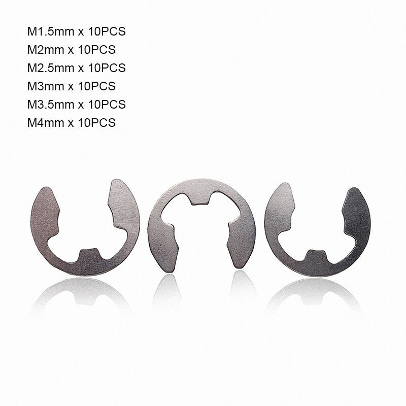 60pc M1.5,2,2.5,3,3.5,4 E-Clips Snap Ring Circlip Retaining Kit SUS201 Stainless