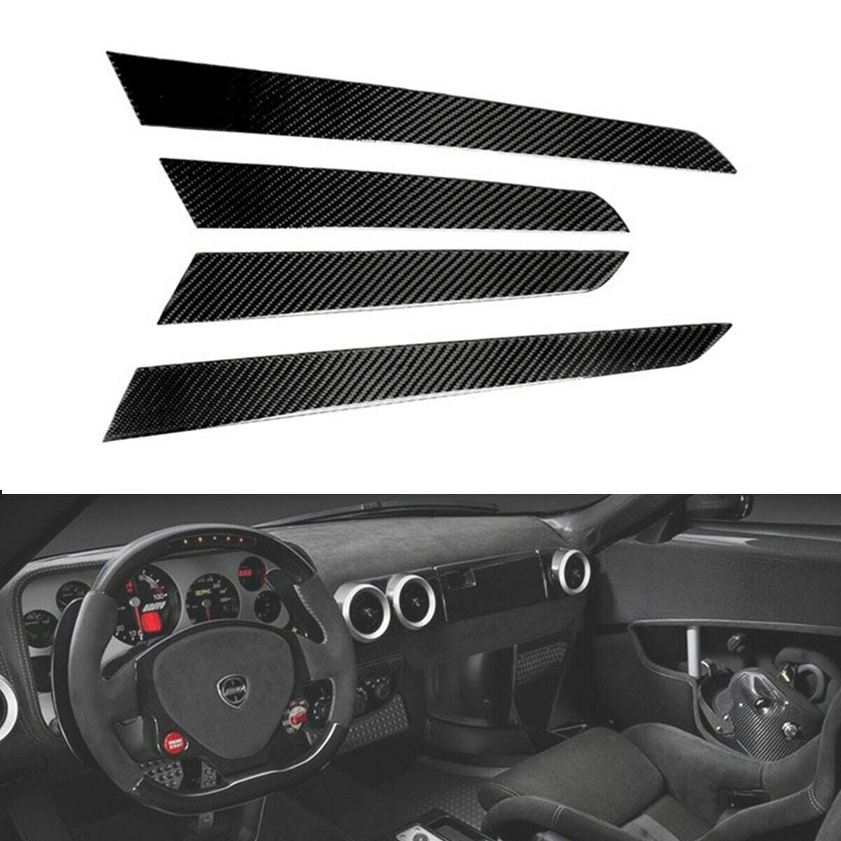 4 × Carbon Fiber Black Interior Door Panel Cover For Benz C Class W204 2007-2013