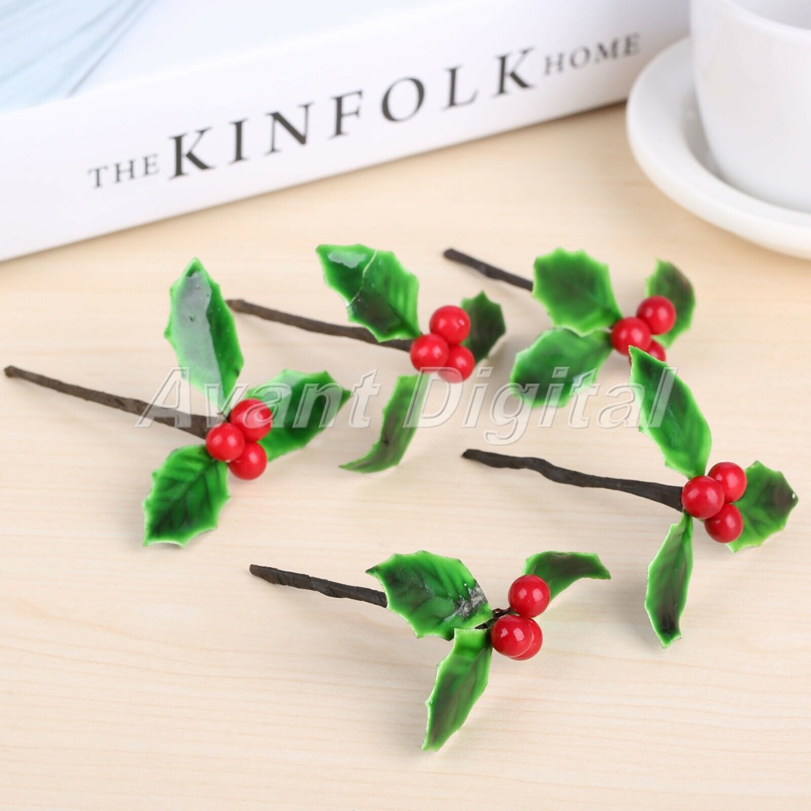 Decoration Artificial Berries Flowers Green Leaves DIY Christmas Ornaments 5Pcs