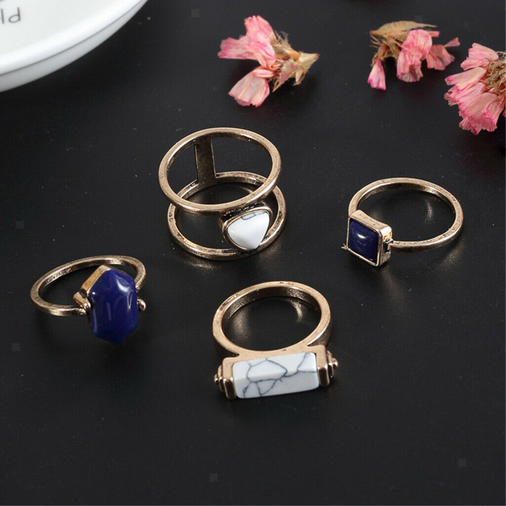 4 Pack Fashion Bohemian Style Women Rings Set Howlite Finger Ring Jewelry
