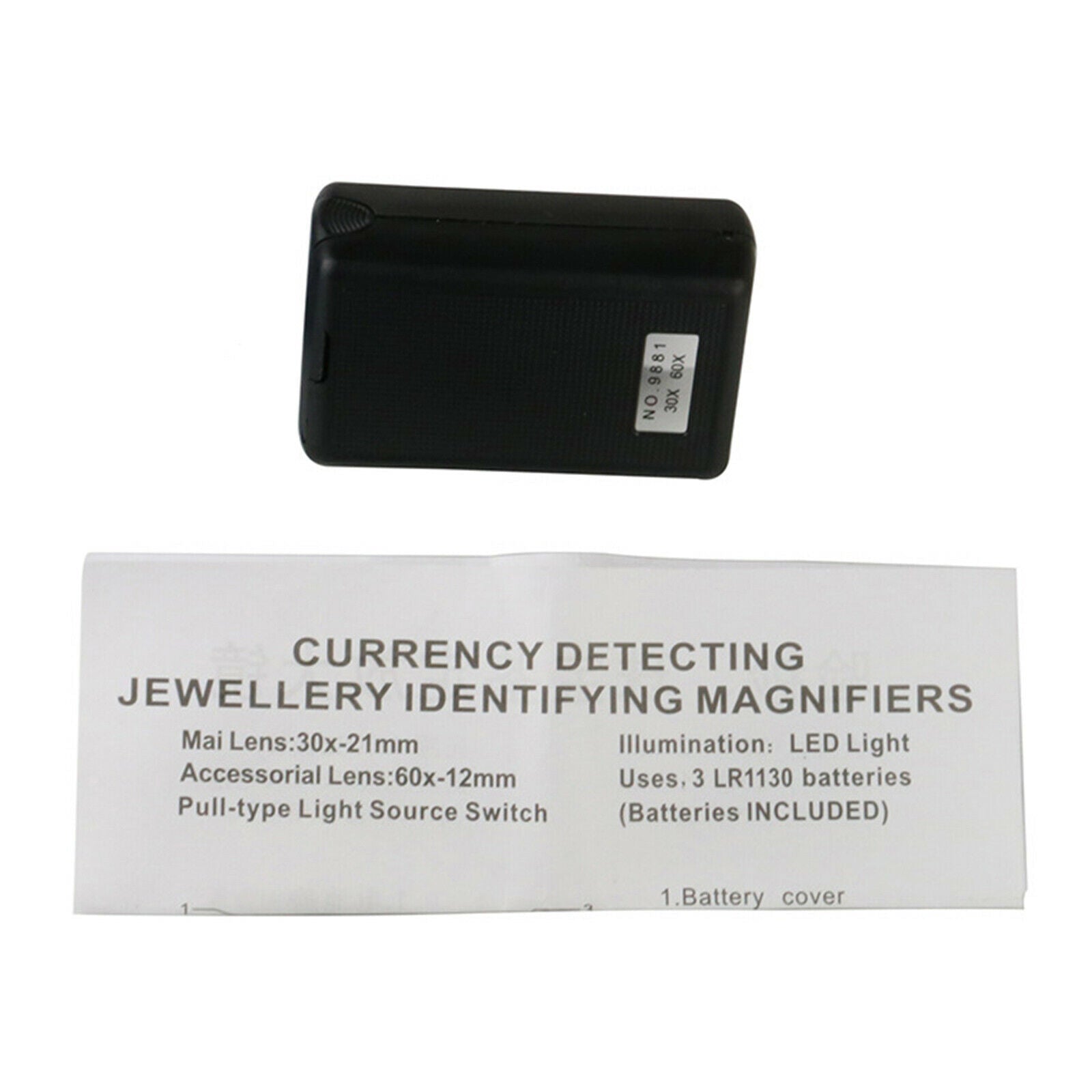 LED Slide Out Jewelers Loupe 30X 60X Illuminated Multi-Power Magnifier