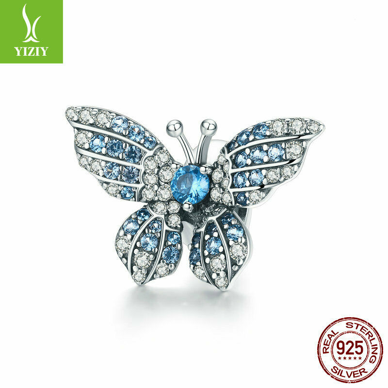 Women Authentic 925 Sterling Silve CZ Butterfly Charm Bead Fit Bracelet&Necklace