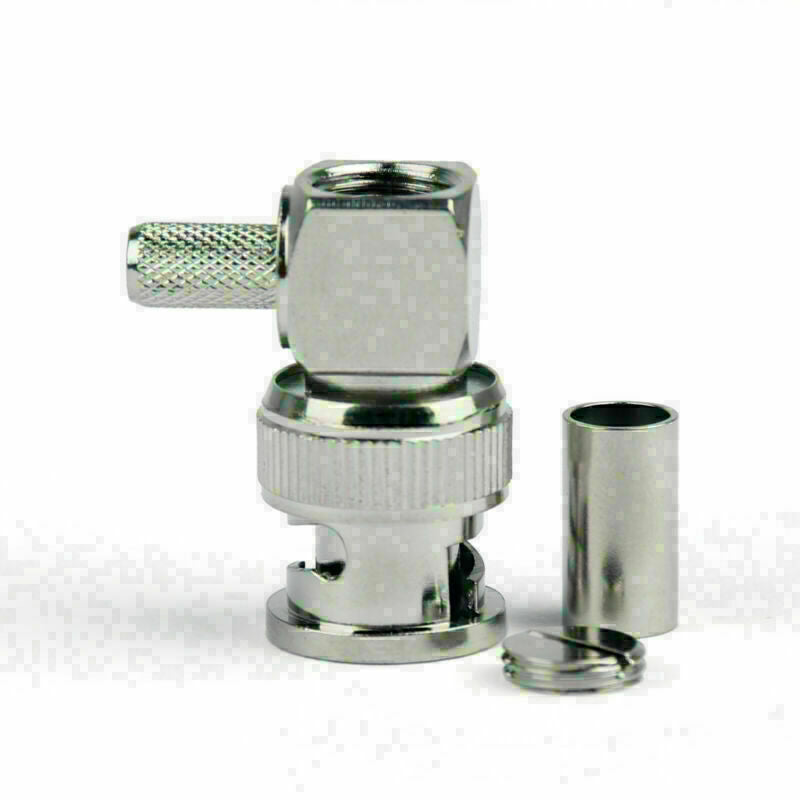 10PCS BNC Male Plug Right Angle Crimp RG58 LMR195 RG142 Cable RF Connector E CN