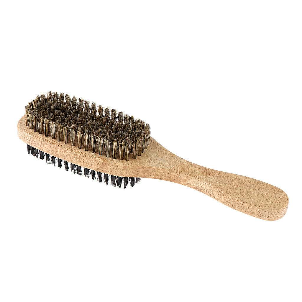 2 Sizes Double Side Men Hair Bristle Beard Mustache Brush w/Wood Handle