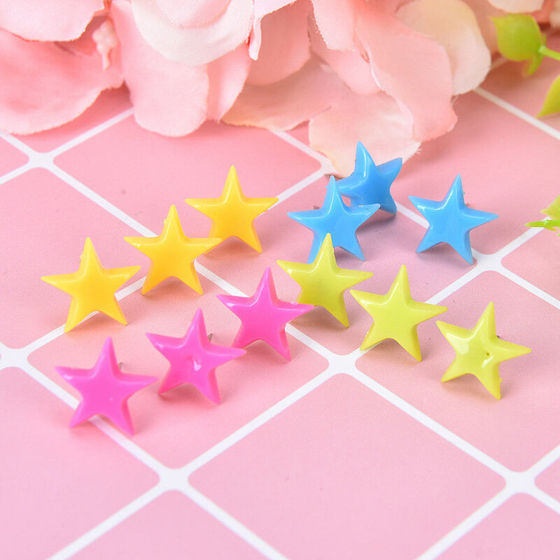12 star multi-coloured translucent assorted push pins drawing cork board offY1