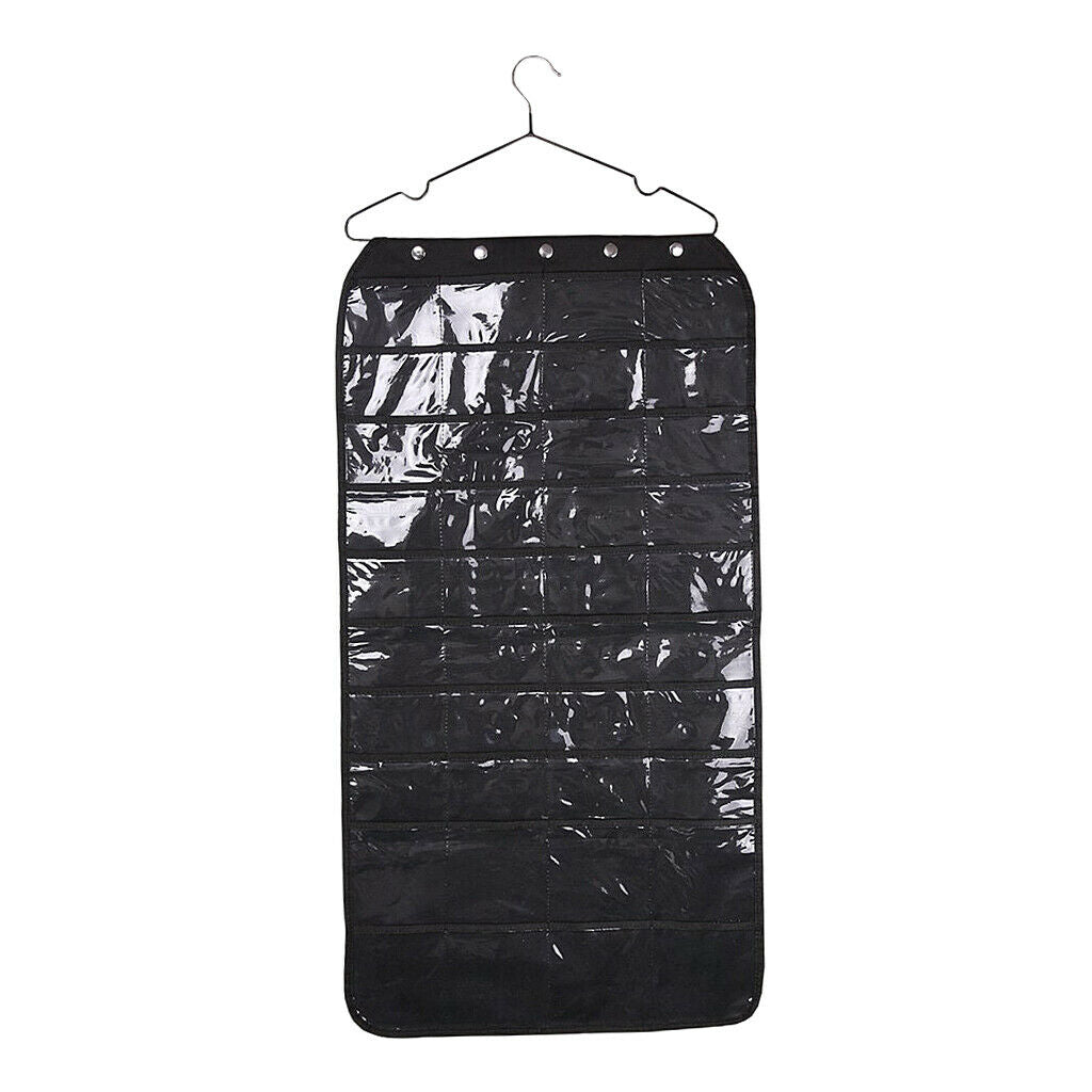 Closet Hanging Jewelry Organizer Bag Holder Pockets Display Case Shelf Black