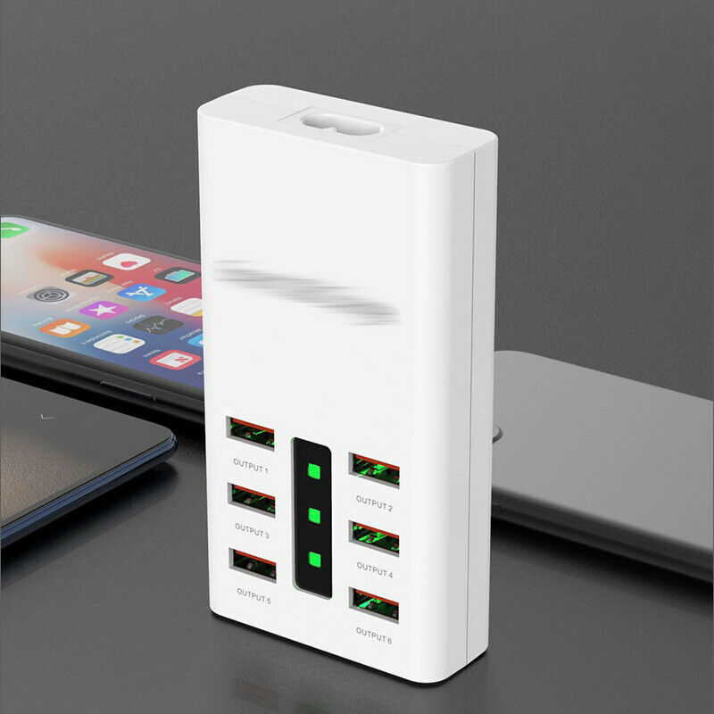 6 USB Ports Charger Rapid Tower Charging Station Power Adapter 30W AC100-240V
