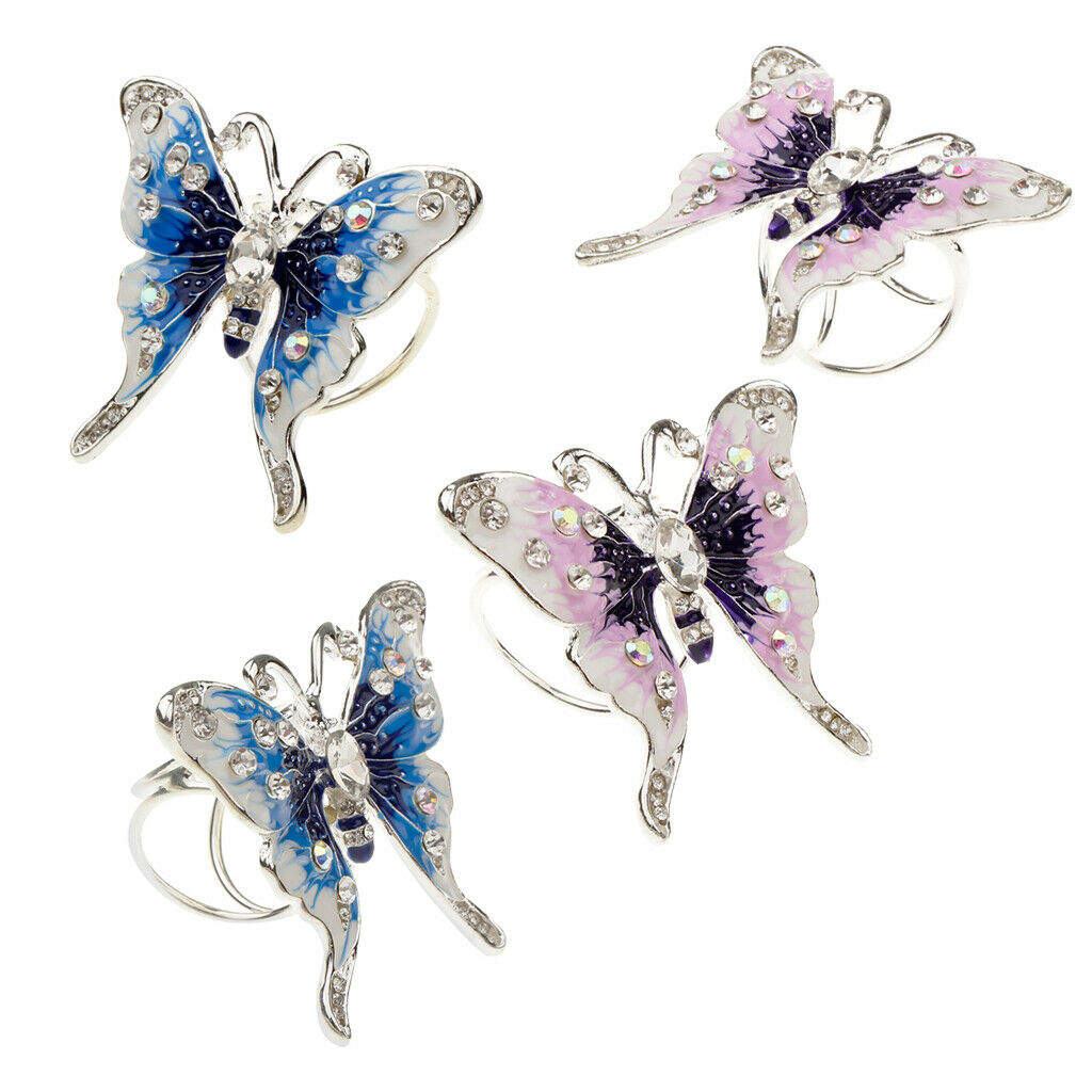 4 Pieces Women's Fashion Enamel Butterfly Rhinestone Scarf Ring Buckle Clip
