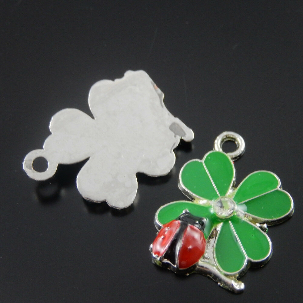 10pcs/pack Green&Red Alloy Enamel Ladybug Insect Charm For Necklace Pendants DIY