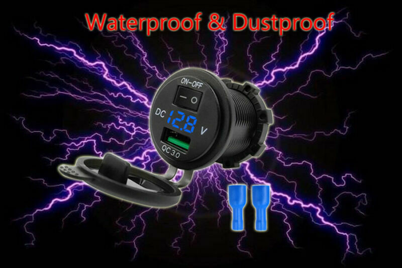 USB Charger QC On&Off Switch Outlet Fast 3.0 25W Socket Fit Motorcycle Car Blue