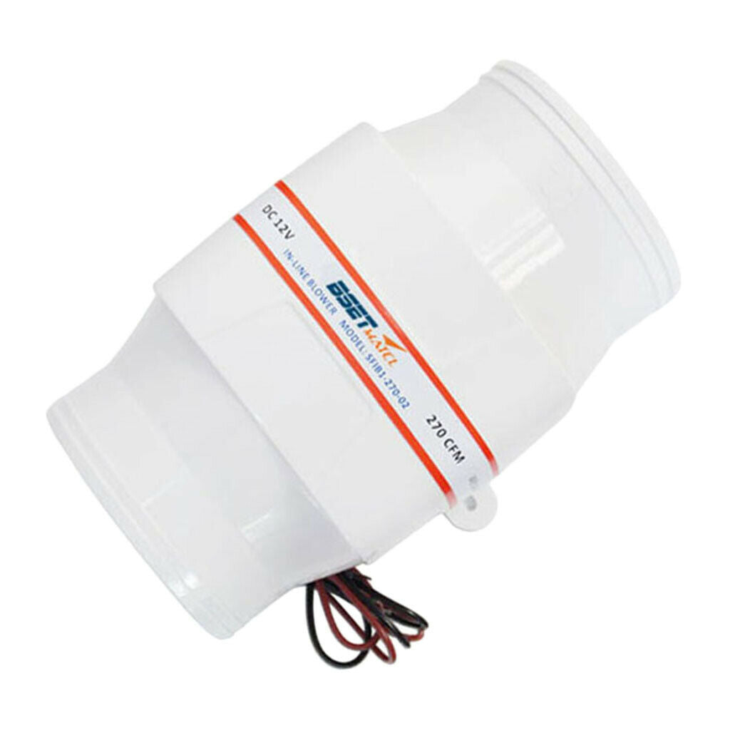 Inline Electric Bilge Air Fan For Marine Boats 4 Inch 270 CFM 12V (white)