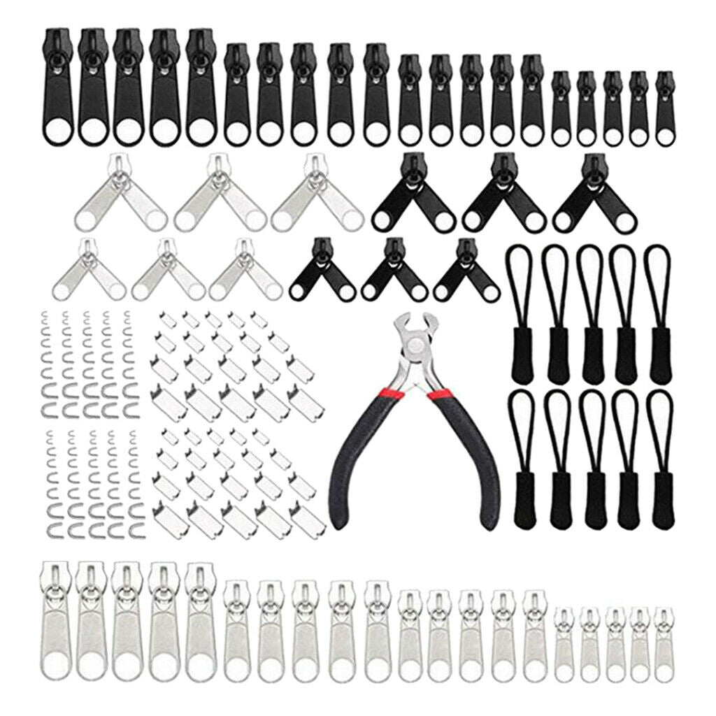 183Pcs/Set Zipper Repair Kit Zipper Replacement Puller Rescue Kit + Plier Tool