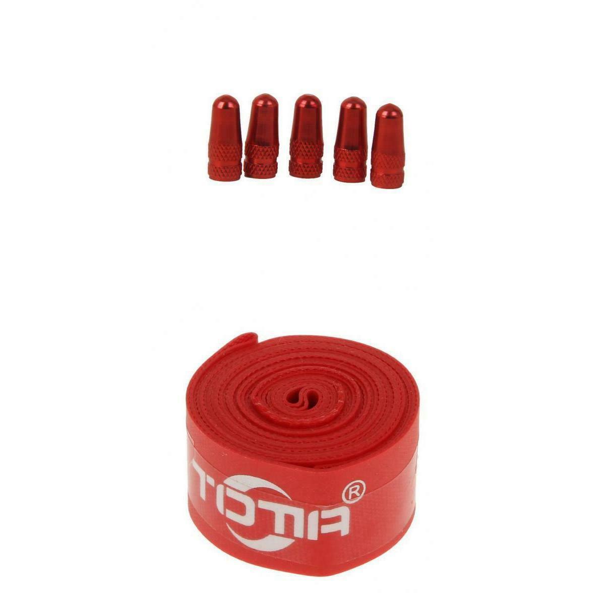 5x Red Tire Stem Air Valve Caps With Nylon  Wheel Tape Fit For 700C Tires