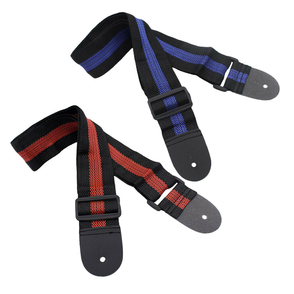 2 Pieces Durable Straps with Red And Blue Leather Belts to Hold The Guitar