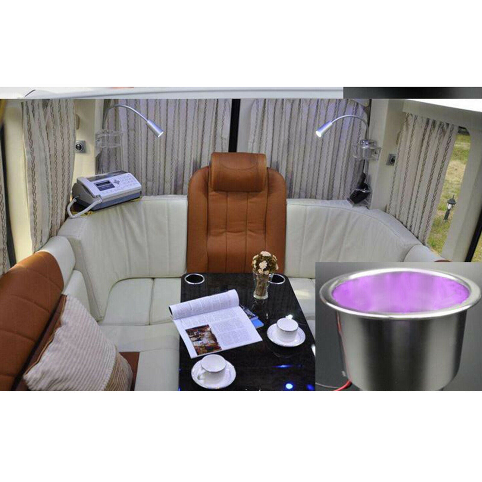Stainless Steel Cups Drink Holder LED Lights Boat RV Inserts Universal