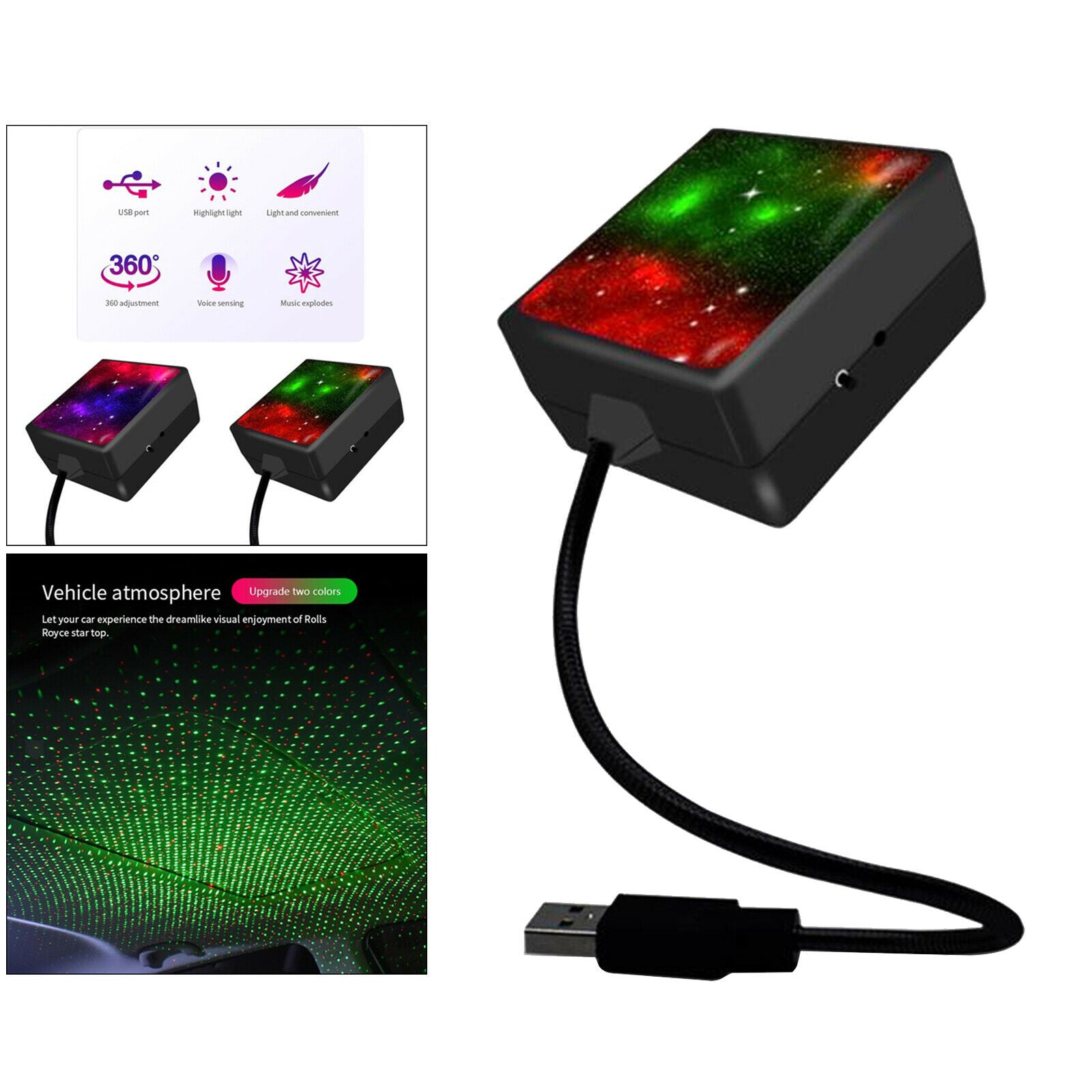Mini USB Car Roof Light Starry Sky Light Lamp Home Car Decoration Red Green