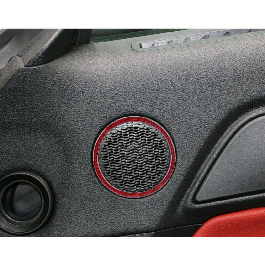 2Pcs Carbon Fiber Door Speaker Ring Cover Decor Fit For Ford Mustang 2015-2019