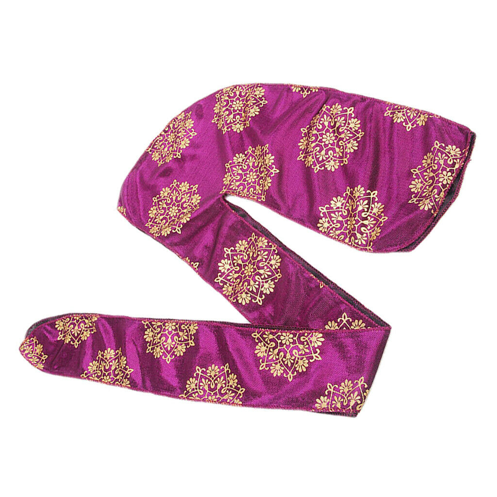 Men Women Silky Print Bandana Hat Durag Long Tail Headwrap Headwear Purple