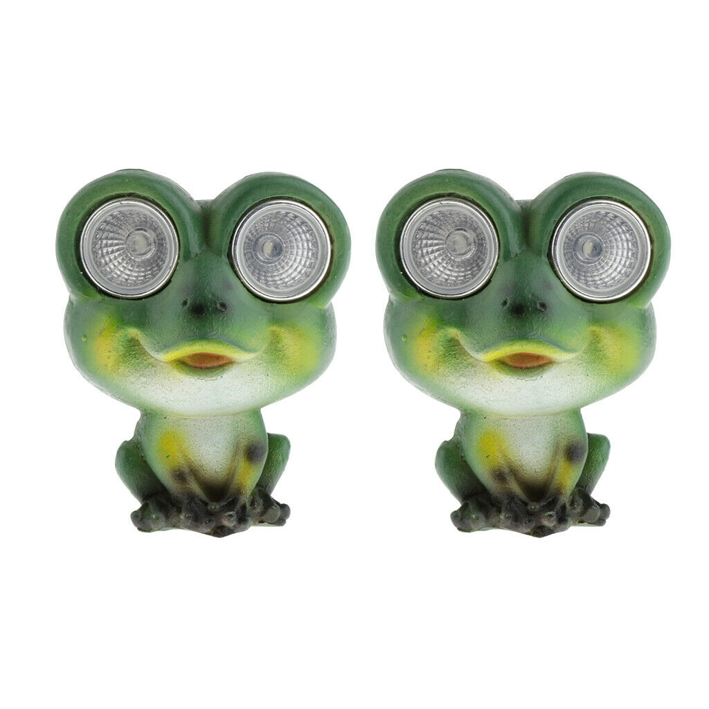 2pcs Solar Powered Garden Lights Frog Statue Lantern LED Path Lamp