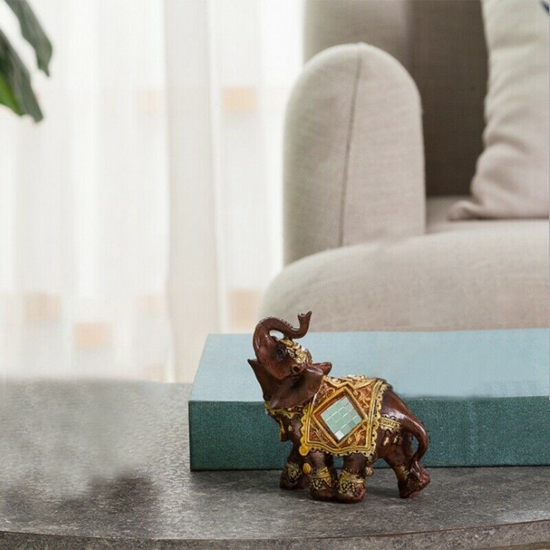 Home Decor Wood Grain Elephant Desktop Statue Lucky Feng Shui Sculpture WealG2T3