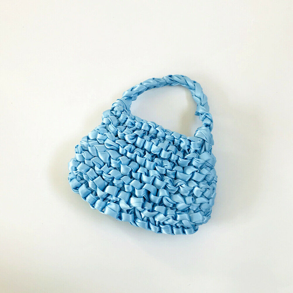 Ribbon Hand-woven Women Handbag Ladies Crochet Handmade Totes Clutch Bags @