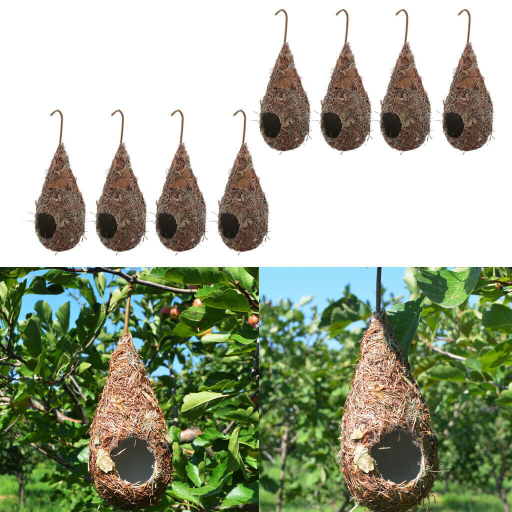 8pcs Artificial Straw Woven Bird Nest House Breeding Handwoven Grass Cave