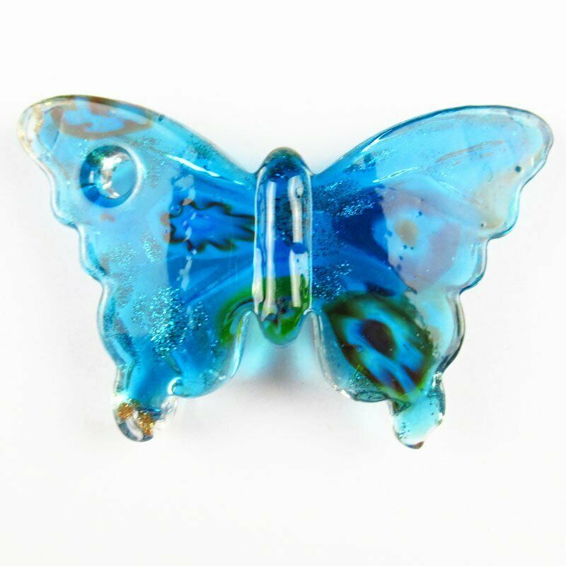 2Pcs 62x40x9mm Rainbow Inlaid Lampwork Gslass Butterfly Pendant 40g A-418DP