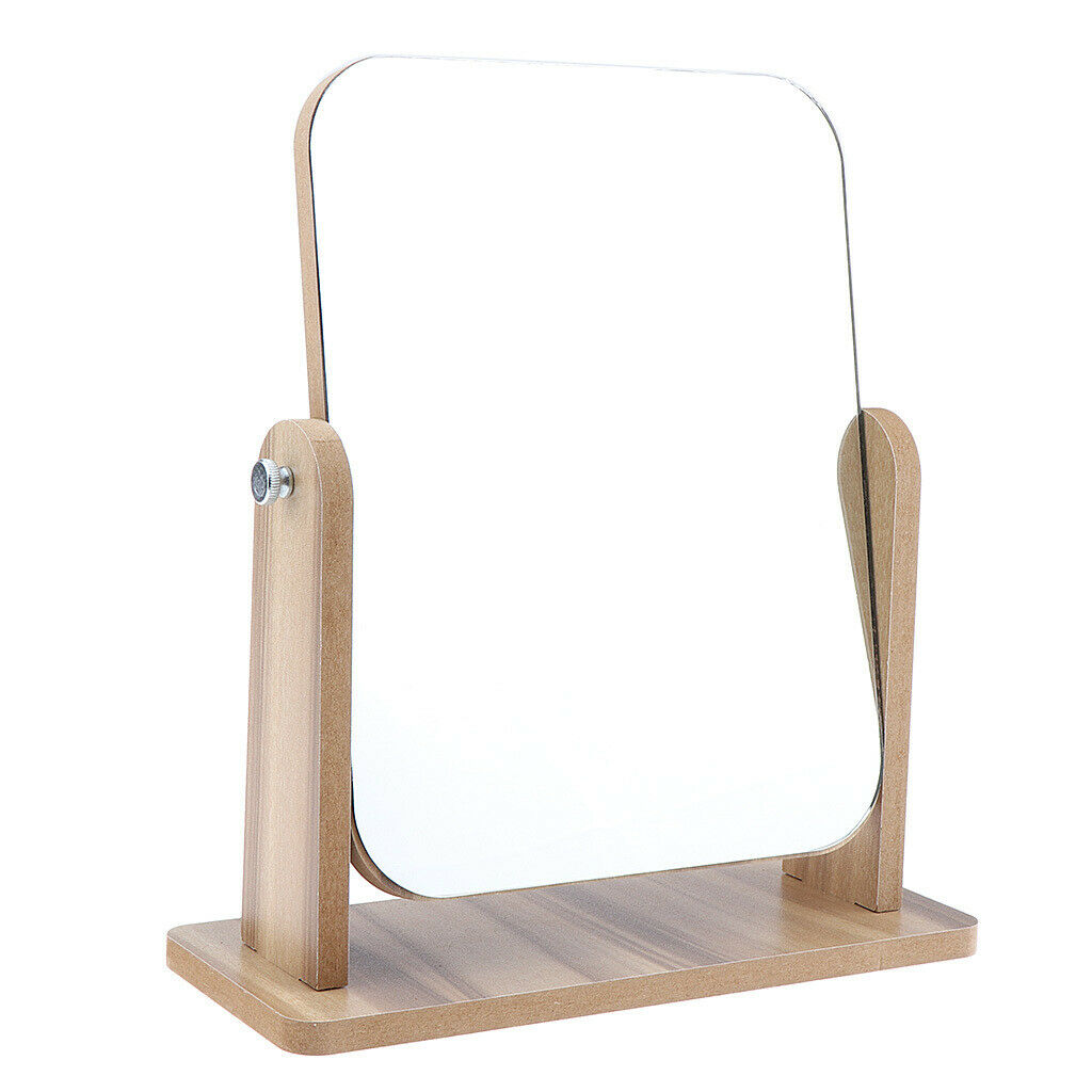 2 Size Retro Cosmetic Tabletop Makeup Vanity Mirror with Wooden Base Travel