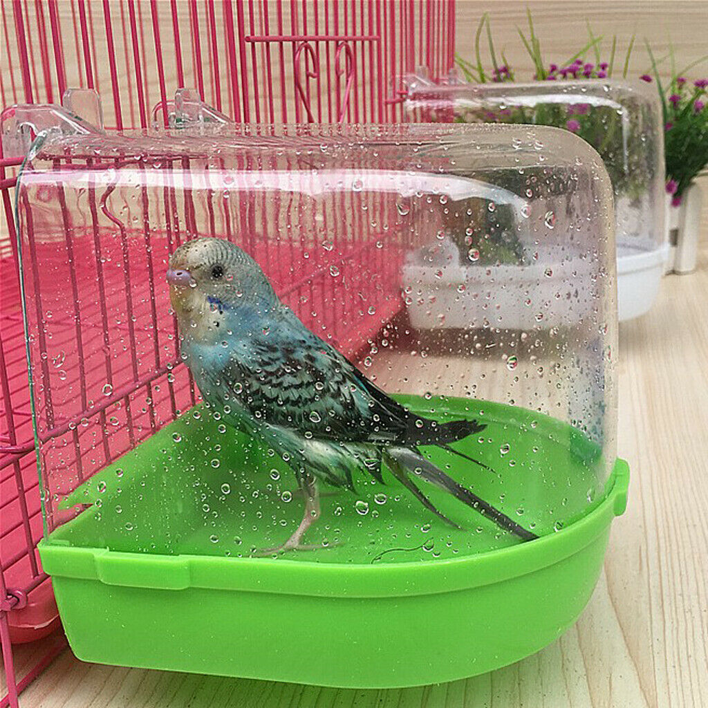 2x Bird Bathtub Bath Box Bowl Cage Accessory for Parrots Crested Myna Green