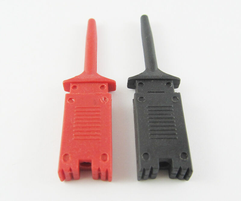 10pcs Red+Black Grabbers Probes SMD SMT IC Test Hook Clip Flat Small Size 49mm