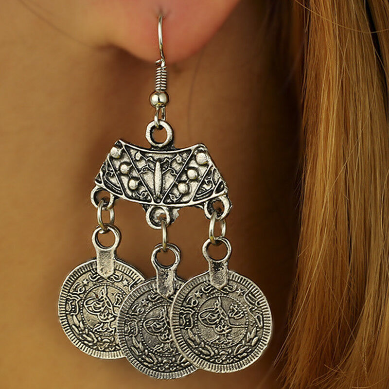 Bohemian Coin Hippie Tibetan Tribal Dangle Hooks Earrings Coin Ear Stud Gi.l8