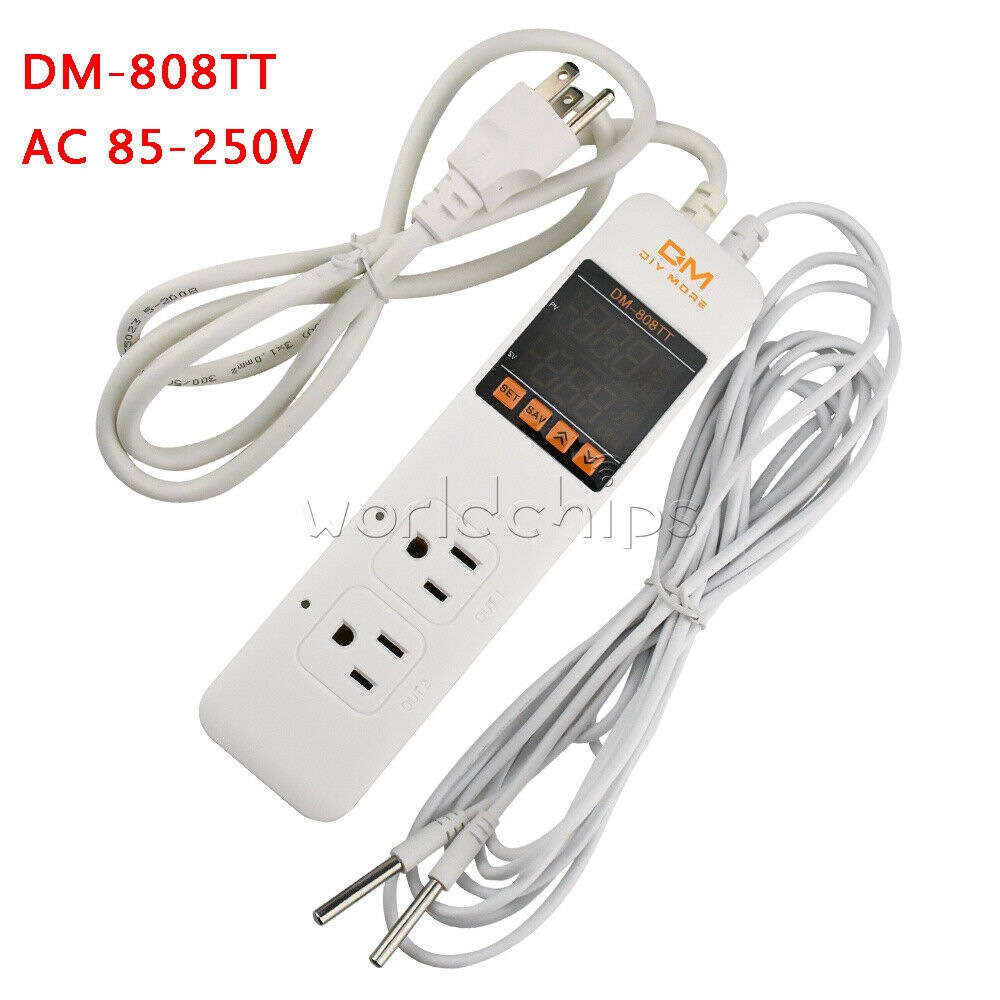DM-808TT AC85-250V 10A Dual Digital Temperature Controller Control Power Socket